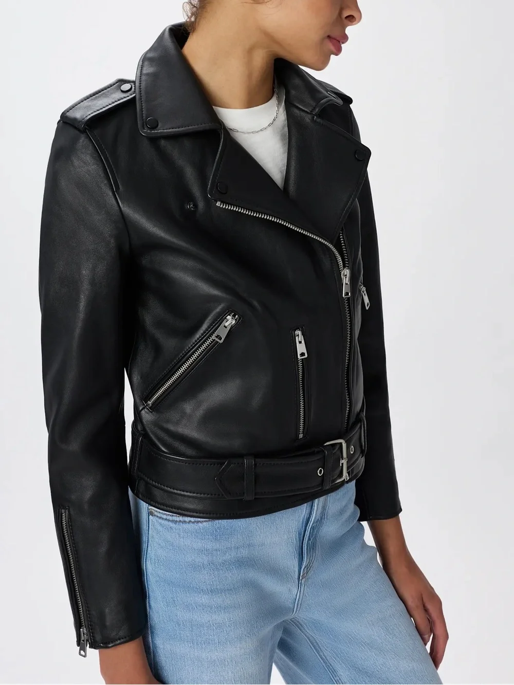 Quince 100% Leather Motorcycle Jacket - True Black - Picture 5 of 11